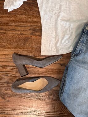 Marc Fisher Gray Suede Block Heel Pumps